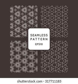 A set of four vector seamless floral and geometric patterns. Japanese style. Arabic style.