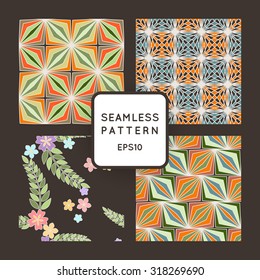 A set of four vector seamless floral and geometric patterns. Japanese style. Arabic style.