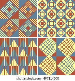 Set of four vector seamless geometrical patterns. Decorative retro background for cards, invitations, web design. Vintage digital paper tile.