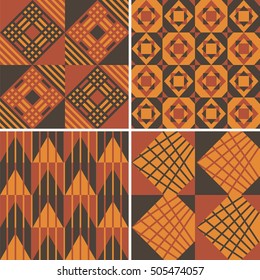 Set of four vector seamless geometrical patterns. Decorative retro background for cards, invitations, web design. Vintage digital paper tile.
