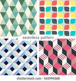 Set of four vector seamless geometrical patterns. Vintage textures. Decorative background for cards, invitations, web design. Retro digital paper.