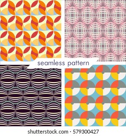 Set of four vector seamless geometrical patterns. Vintage textures. Decorative background for cards, invitations, web design. Retro digital paper.