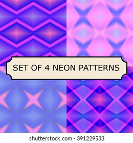 Set of four vector seamless neon patterns