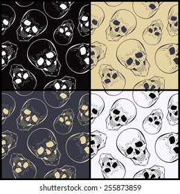 Set of four vector seamless patterns with skulls.