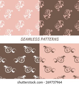 Set of four vector seamless  patterns. Decorative background for cards, invitations, web design. Retro digital paper.