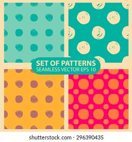 Set of four vector seamless patterns with small and large white and black peas
