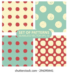 Set of four vector seamless patterns with small and large white and black peas