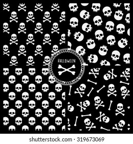 set of four vector seamless patterns with skulls, Halloween collection