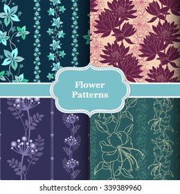 A set of four vector seamless patterns. Floral design for web, package, fabric and print products.