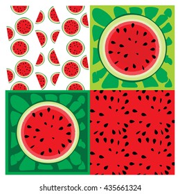 Set of four vector seamless patterns with watermelon