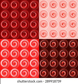 Set of four vector seamless red pattern with swirl element.