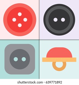 Set of four vector sewing buttons with threads round clothing dressmaking tool illustration