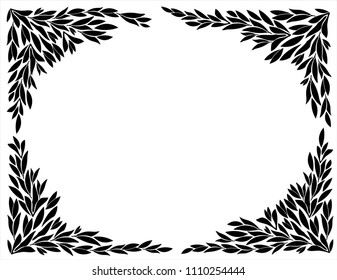 Set of four vector silhouettes of leaf corners for frames. Decorative element