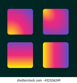 Set of four vector trendy gradients. Purple pink and yellow interface design set, digital concept.