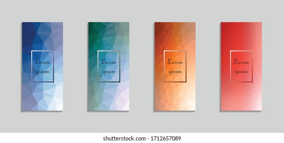 Set of four vector triangle backgrounds design. Colorful halftone gradients. Future geometric patterns. Eps10.