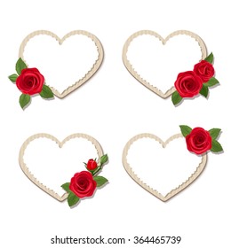 Set of four vector Valentine's day heart cards with red roses.