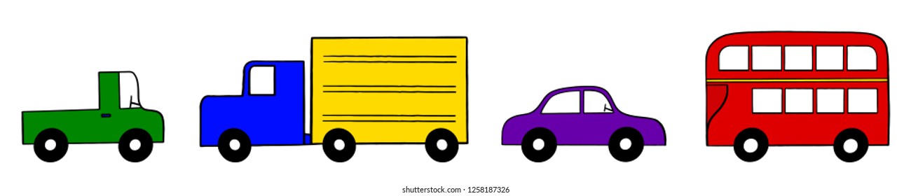 Set of Four Vector Vehicals in Primary Colors