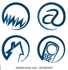 set of four vector web icons for contact info, brush strokes, isolated illustration