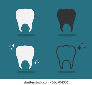 Set of four vector whitening teeth on turquoise background illustration.