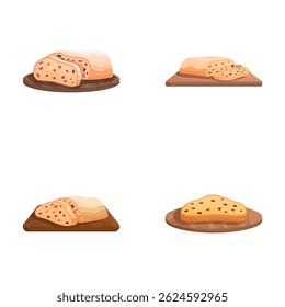 Set of four vectors depicting different styles of bread loaves, isolated on white