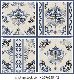 Set. Four  versions of the wallpaper of the same style. Damask seamless floral pattern. luxury texture for wallpapers.
