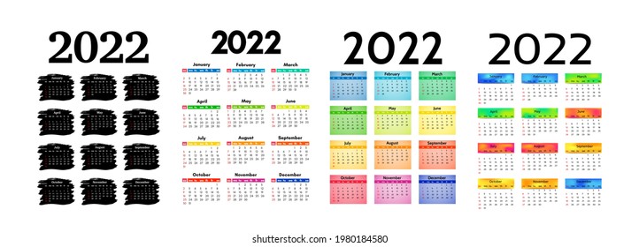 Set of four vertical calendars for 2022 isolated on a white background. Sunday to Monday, business template. Vector illustration