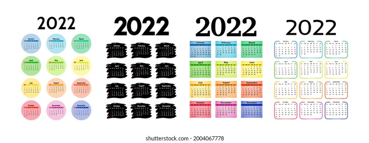 Set of four vertical calendars for 2022 isolated on a white background. Sunday to Monday, business template. Vector illustration