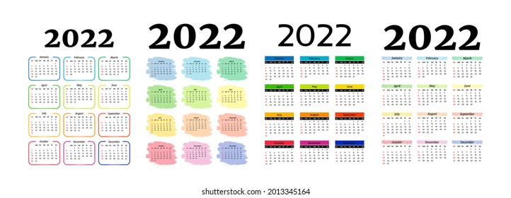 Set of four vertical calendars for 2022 isolated on a white background. Sunday to Monday, business template. Vector illustration