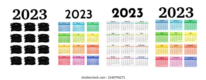 Set of four vertical calendars for 2023 isolated on a white background. Sunday to Monday, business template. Vector illustration