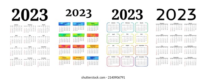 Set of four vertical calendars for 2023 isolated on a white background. Sunday to Monday, business template. Vector illustration