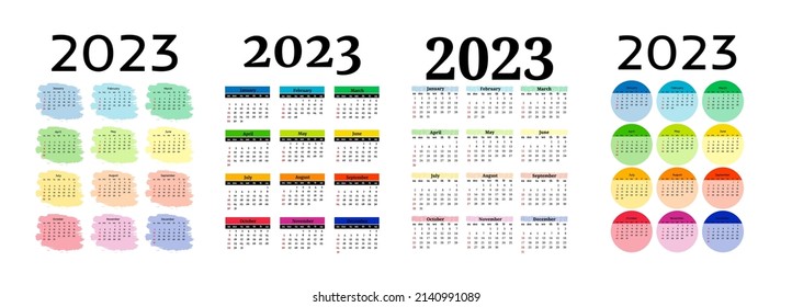 Set of four vertical calendars for 2023 isolated on a white background. Sunday to Monday, business template. Vector illustration