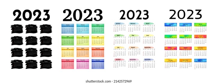 Set of four vertical calendars for 2023 isolated on a white background. Sunday to Monday, business template. Vector illustration
