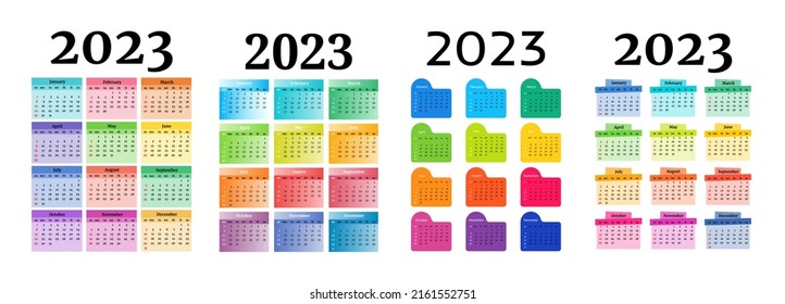 Set of four vertical calendars for 2023 isolated on a white background. Sunday to Monday, business template. Vector illustration