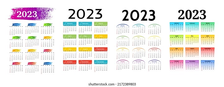 Set of four vertical calendars for 2023 isolated on a white background. Sunday to Monday, business template. Vector illustration