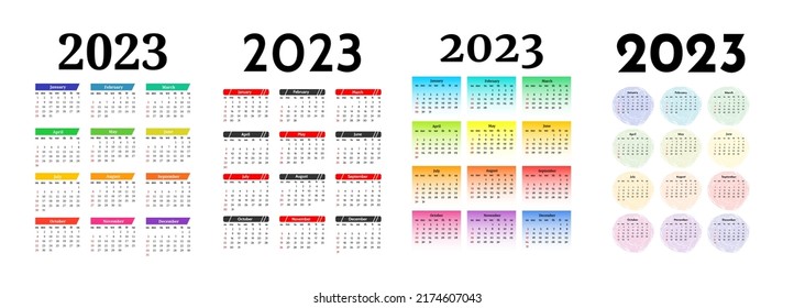 Set of four vertical calendars for 2023 isolated on a white background. Sunday to Monday, business template. Vector illustration