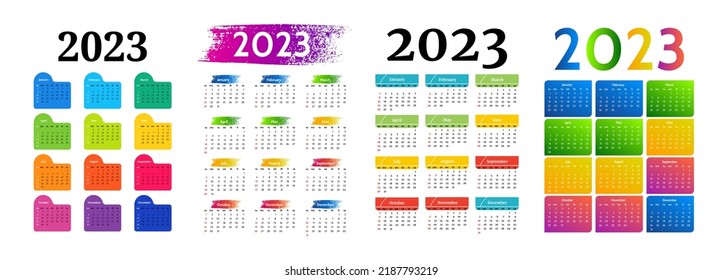 Set of four vertical calendars for 2023 isolated on a white background. Sunday to Monday, business template. Vector illustration