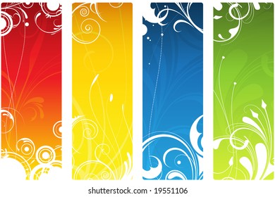 A set of four vertical floral banners. Everything sorted on separate layers.