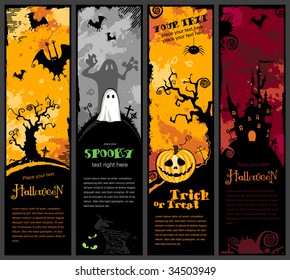 set of four vertical Halloween banners