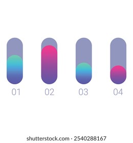 Conjunto de quatro barras de carga vertical com um design gradiente moderno, mostrando o progresso de um processo