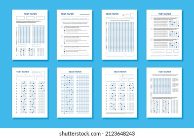 Set of four vertical test papers with realistic look, exam sheets