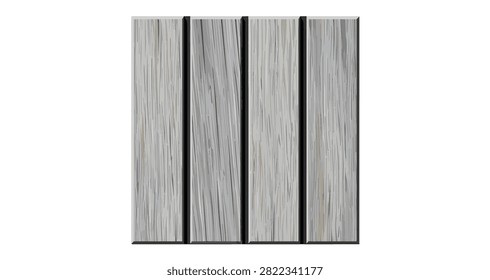 set of four vertical wooden planks with light gray color and natural grain texture isolated on transparent background