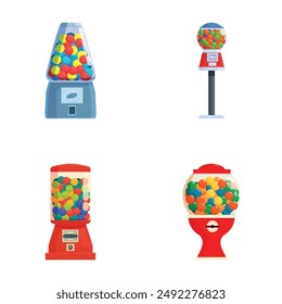 Set of four vibrant candy machine vectors, perfect for sweetthemed designs