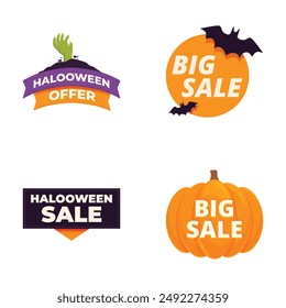 Set of four vibrant halloweenthemed sale and offer banners with pumpkins and bats