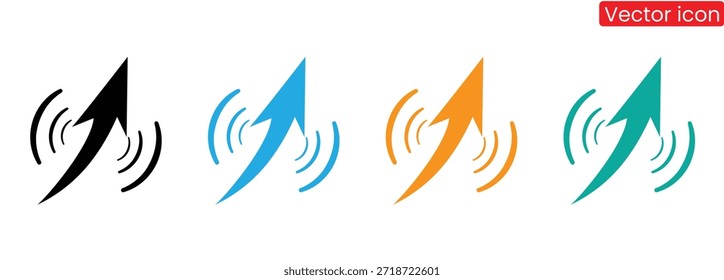 Set of four vibrant lightning bolt icons in black, blue, orange, and green on a clean white background, conveying energy and power
