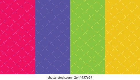 Set of Four Vibrant Vertical Panels Featuring Subtle Diagonal Dashed Line Patterns in Distinct Bold Hues