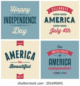 A set of four vintage design cards for July 4th, Independence Day.