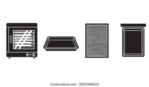 A set of four vintage electronic devices including a microwave, a cassette player, a speaker, and a radio, showcasing retro technology and design.