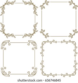 Set of four vintage frame with empty place for your text or other design and pair of bonus decorative borders, vector illustration greeting card.