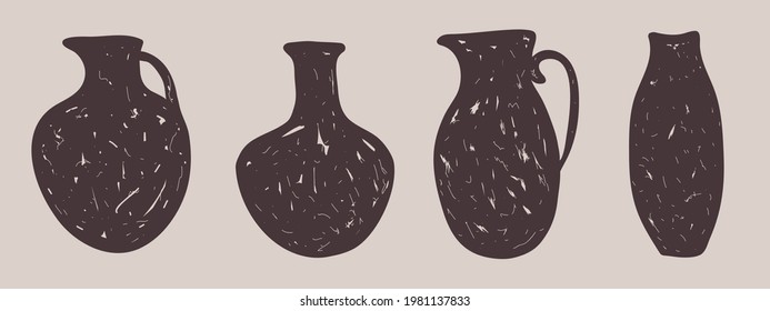 Set of four vintage jugs and vases. Vector illustration.