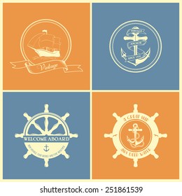 Set Of Four Vintage Retro Nautical Badges And Labels